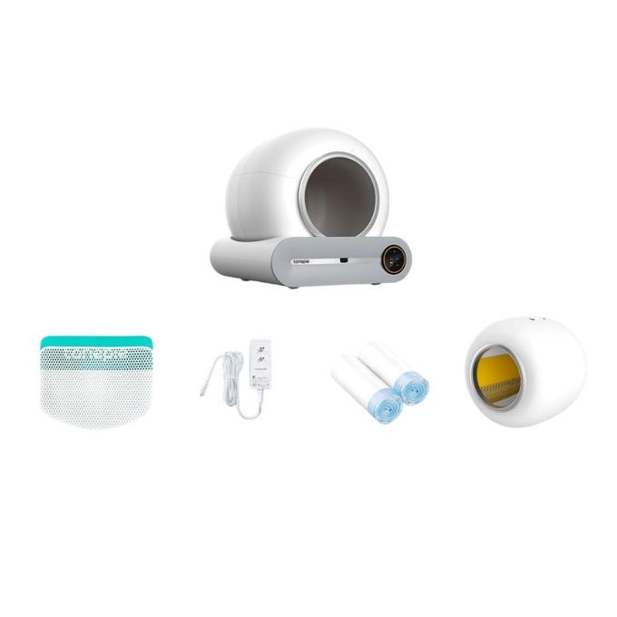 Capacidad grande de lujo plástica de las cajas de arena 65L-76L de Smart del animal doméstico con control del App 0